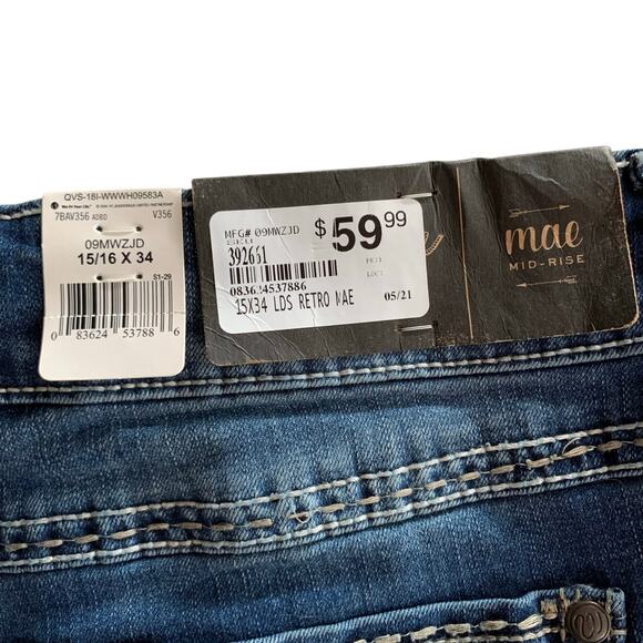 New Wrangler Retro Mae Boot Cut Jeans Mid Rise Women's 15 16 x 34 Western - Picture 7 of 11